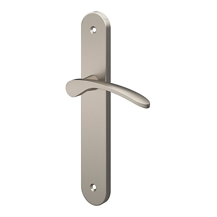 Ensemble poignée sur plaque rond GoodHome Beare effet nickel satin gris L.110.5mm x l.40mm entraxe 195mm