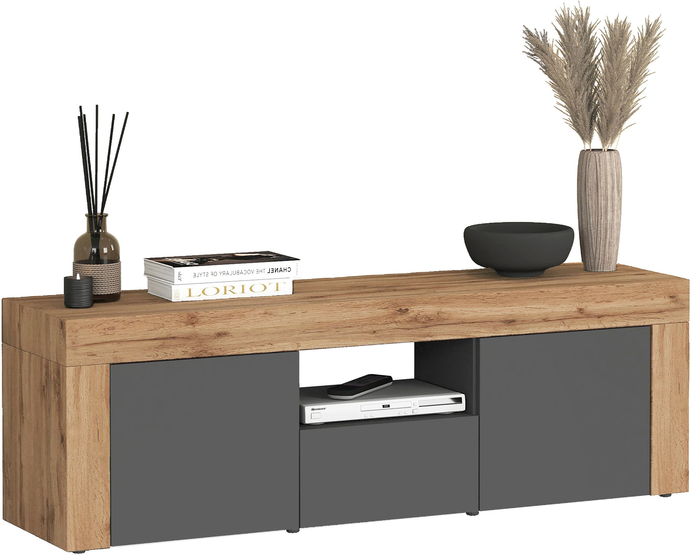 INOSIGN Lowboard »CHRONOS Breite 155 cm mit 2 Türen, 1 Schublade,1 offenes Fach« 1 Stk. tlg. TV-Board, Sideboard niedrig, Grifflos mit Push to Open 'Made in Italy'