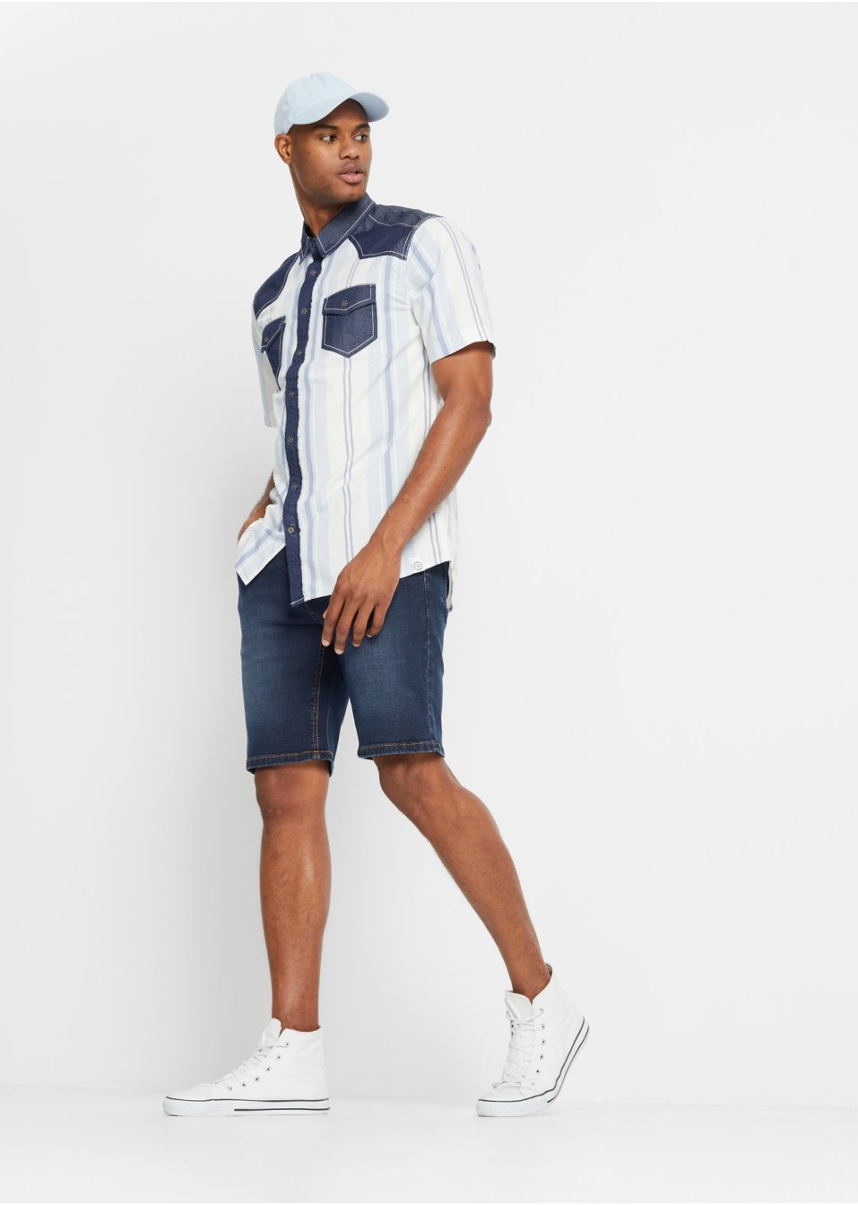 Chemise manches courtes avec empiècement en jean