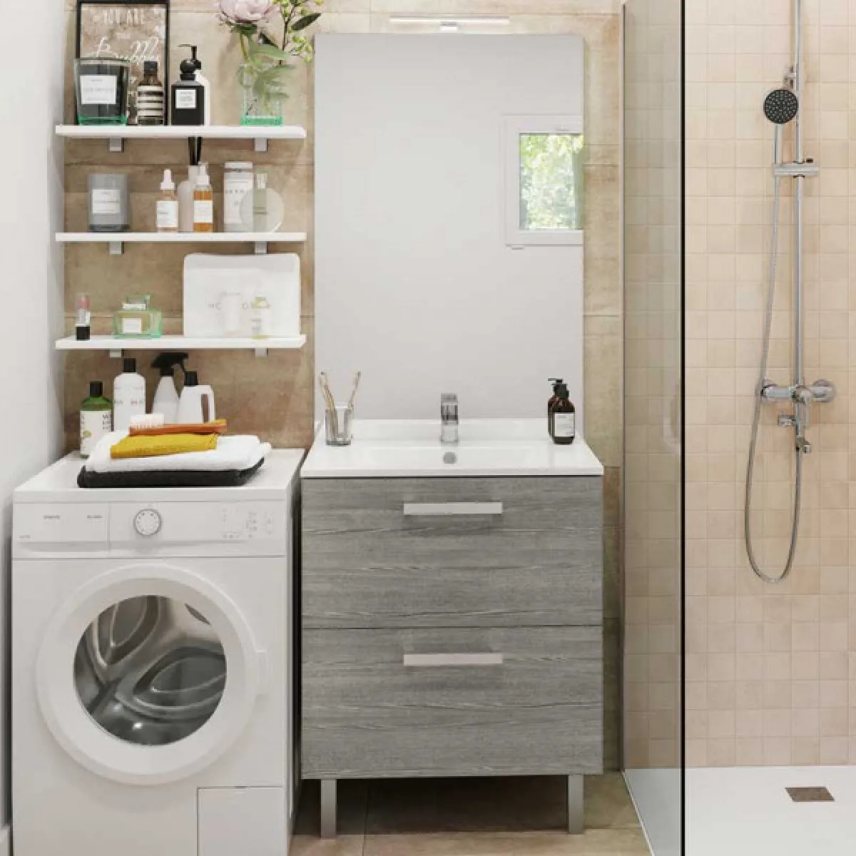 Dansmamaison Ensemble meuble salle de bain 60 cm - Gris