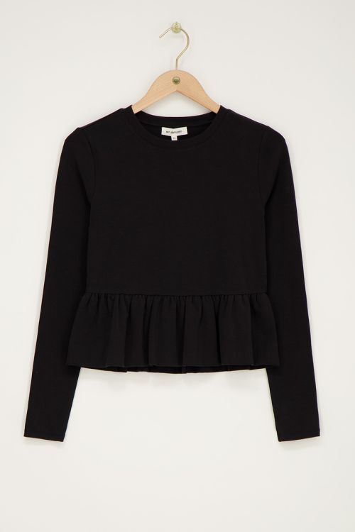 Zwarte peplum top met lange mouwen