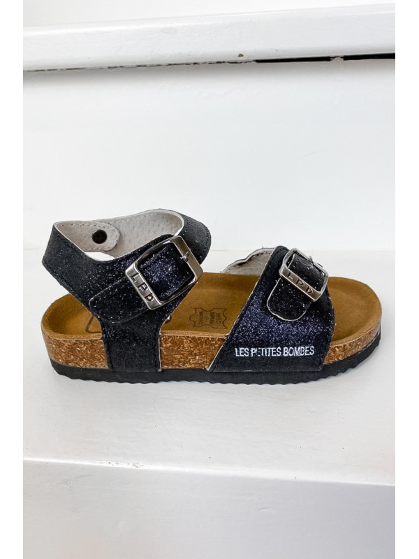 Sandales Enfant Rosette Noir Glitter - Les Petites Bombes