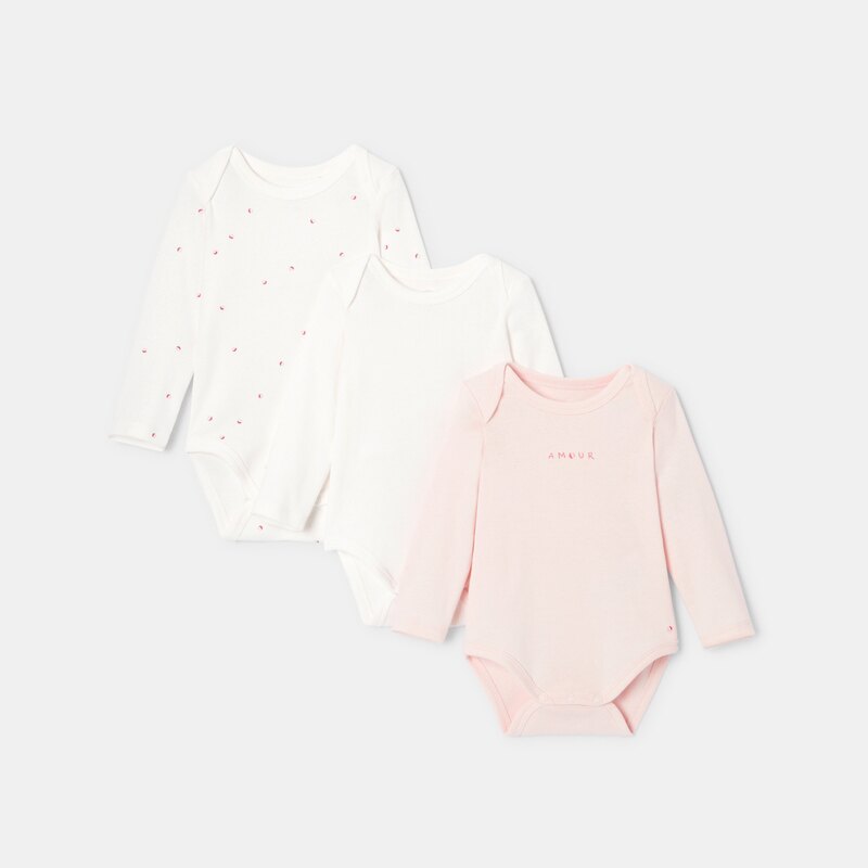 Lot de 3 bodies manches longues en coton bio rose mixte Absorba Rose