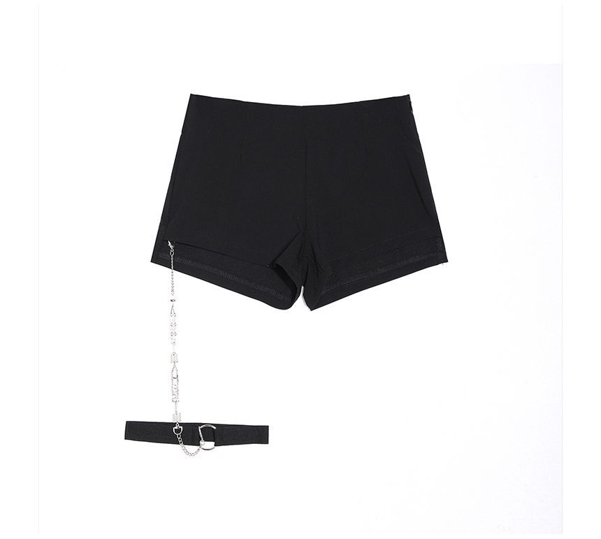 Malnia Home - Punk lange mouwen ronde hals effen visnet crop top / cami top / mid rise hot pants / kousenband / set