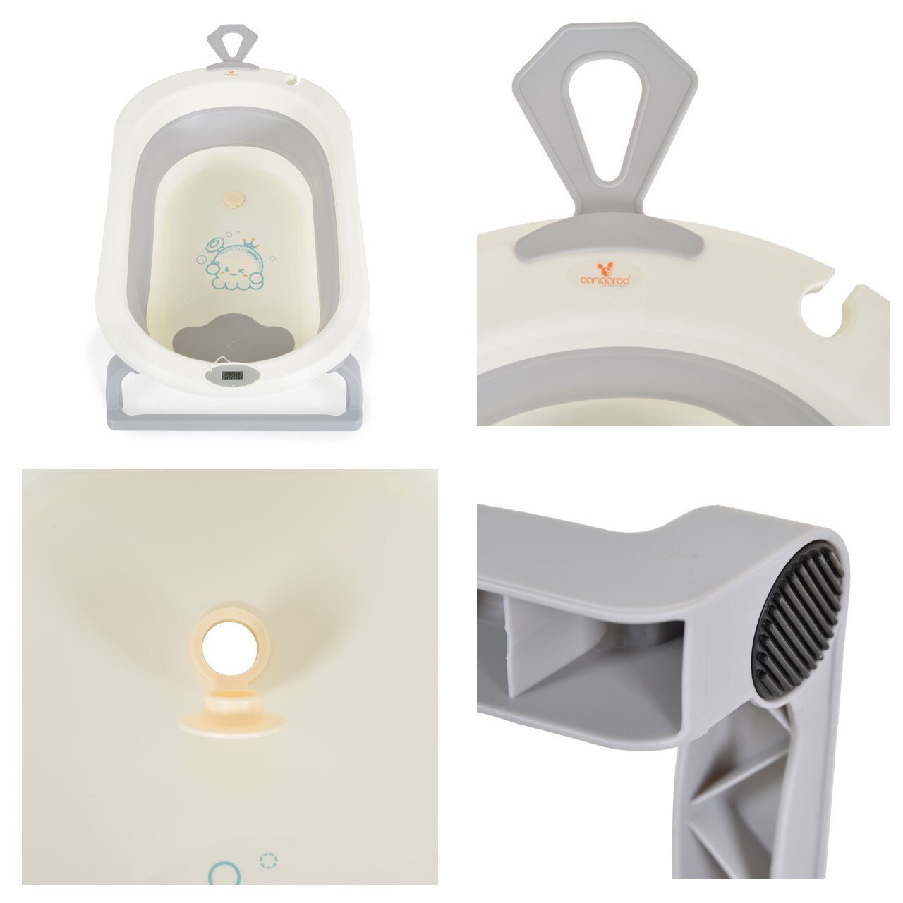 Cangaroo faltbare Babybadewanne Terra Digitalthermometer 87 cm lang Wasserablauf grau