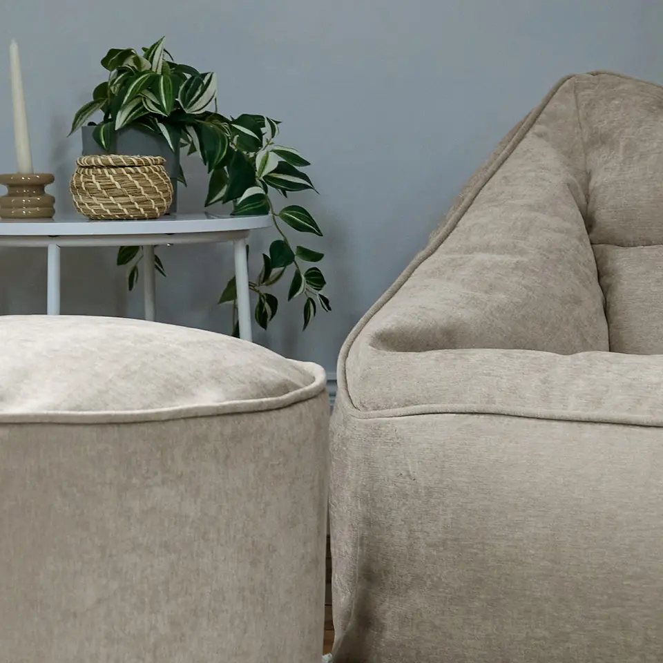 icon Zitzak en XL Poef Natalia - Chenille Zitzak Fauteuil - Beige