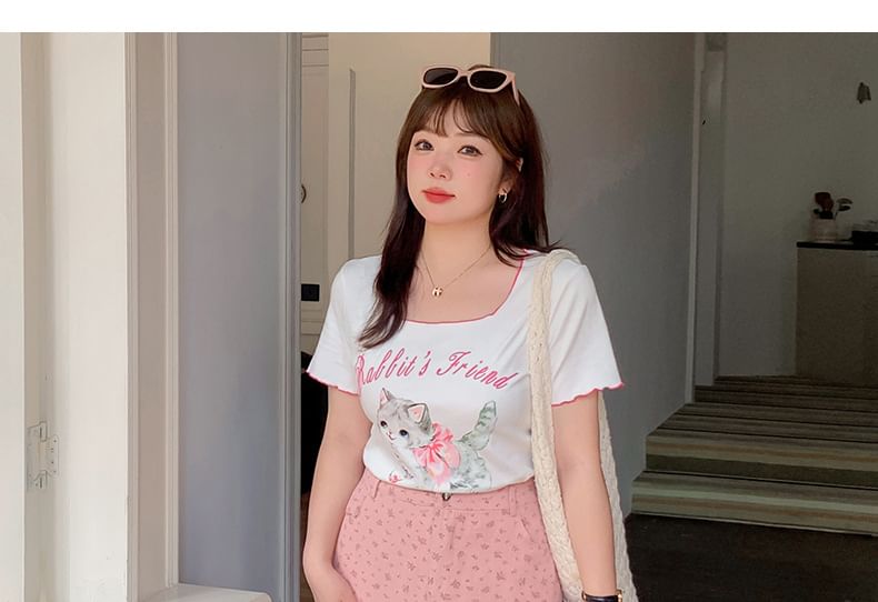 Krezol - Midi A-lijn denim rok met hoge taille en bloemenprint