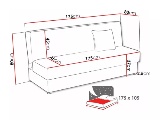 Canapé convertible Columbus 119, Boîte de literie, 80x175x80cm