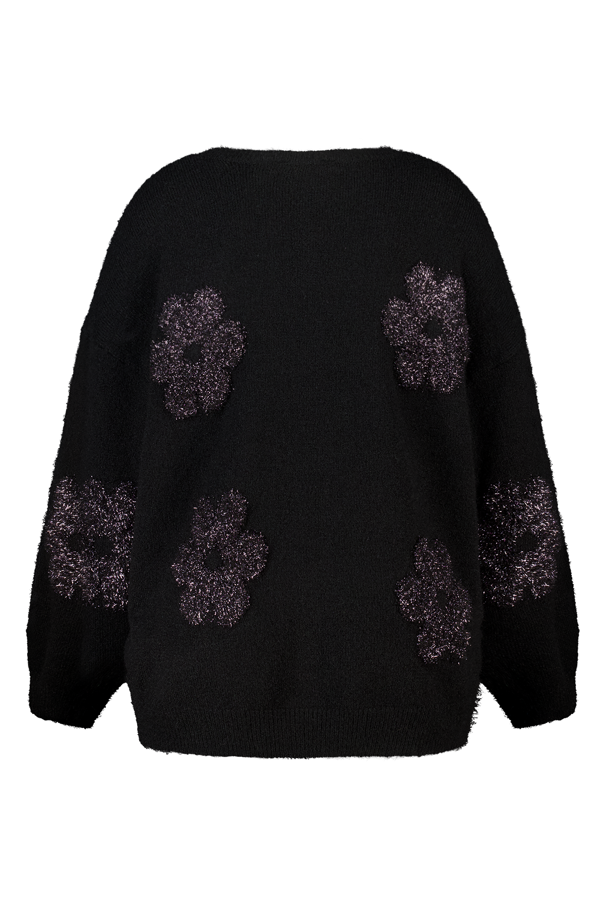 Trui met zachte lurex bloemen Zwart