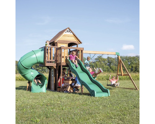 Backyard DISCOVERY Cedar Cove speeltoren, 470 x 560 cm, bruin hout, bestaande uit een schommelset