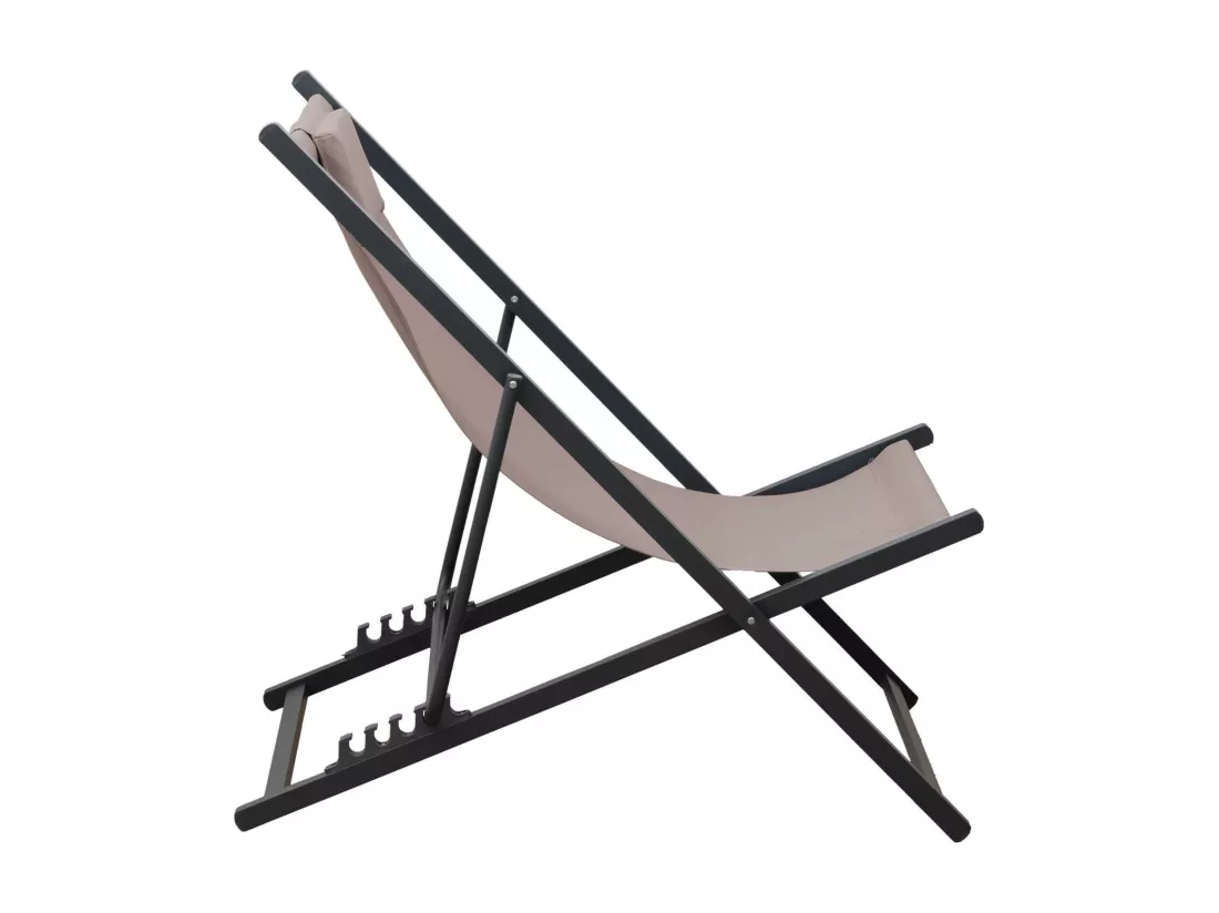 Chaise Longue Pliable Rebecca Mobili Sarson 93x58x92 Polyester Aluminium Beige Gris Foncé