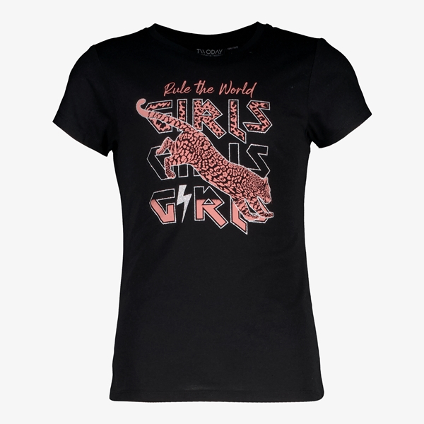 TwoDay meisjes T-shirt zwart met panter