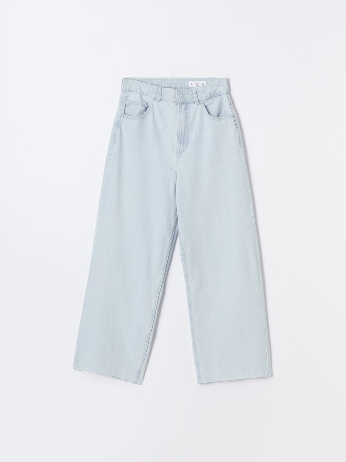 Calças culote jeans - Azul claro