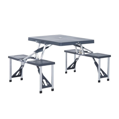 Mesa portátil Outsunny com 4 lugares e orifício para guarda-sol