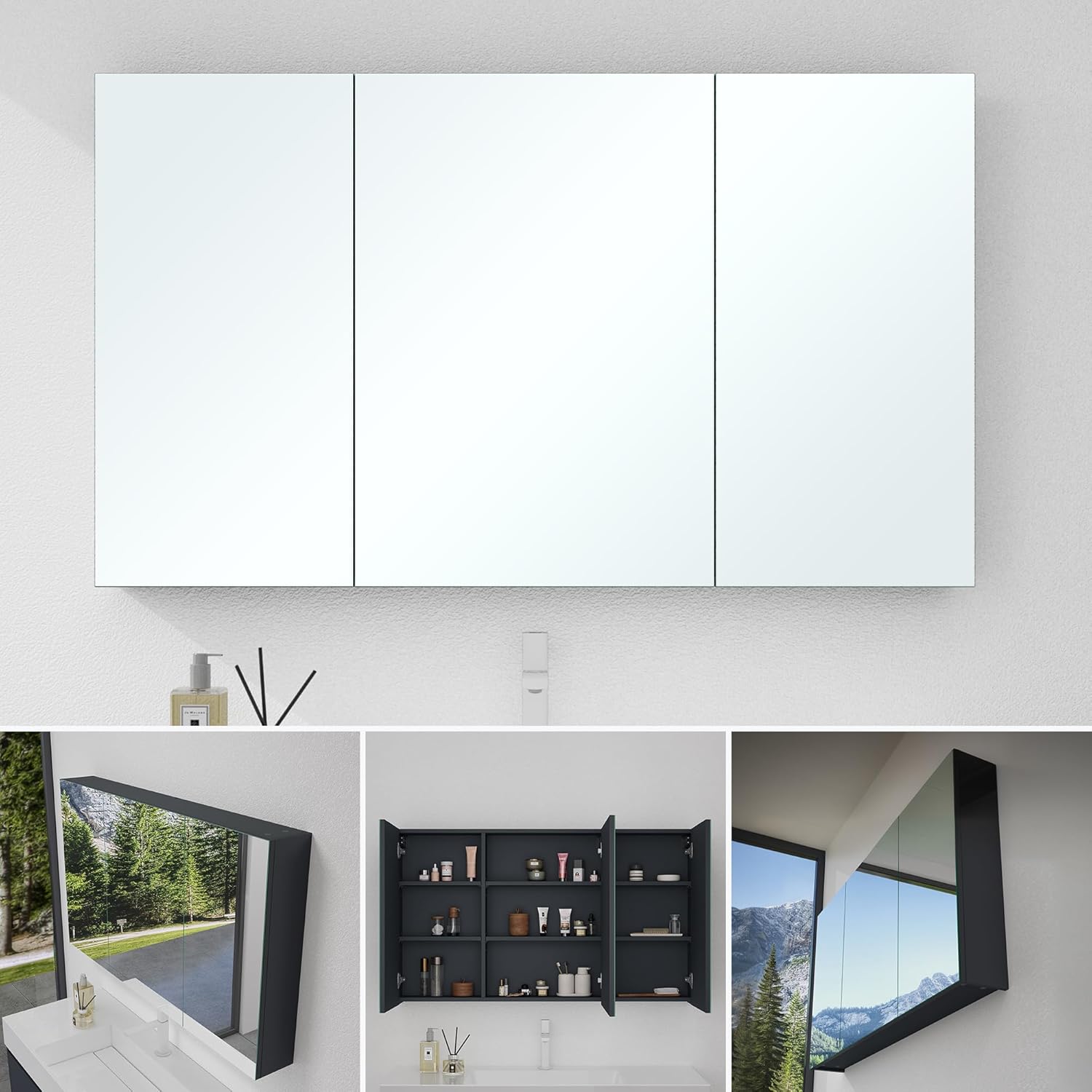 Mai & Mai Spiegelschrank mit 2 Spielgeltüren Badezimmerschrank Hängeschrank Badezimmerspiegel BxTxH 120x15x70 cm Anthrazit matt Spiegelschrank-02