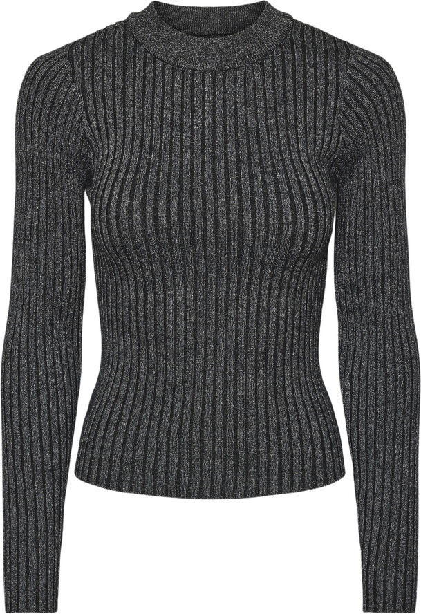 Pieces PCCRISTA LS LUREX O-NECK KNIT MM Black/silver lurex