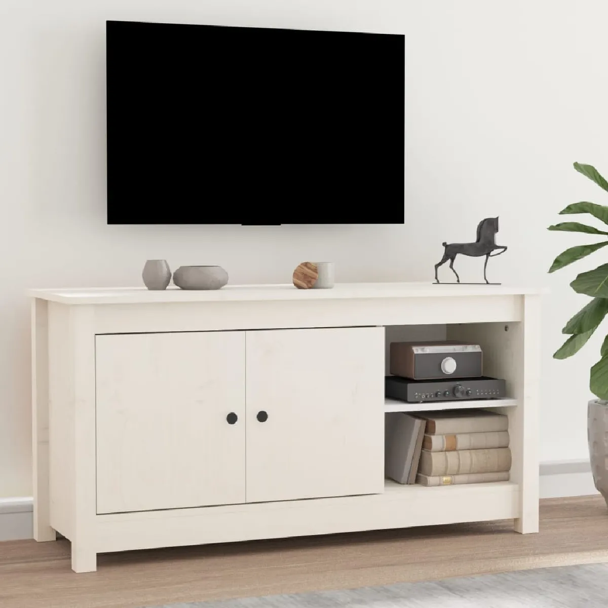 vidaXL Meuble TV - Blanc Bois de Pin Massif