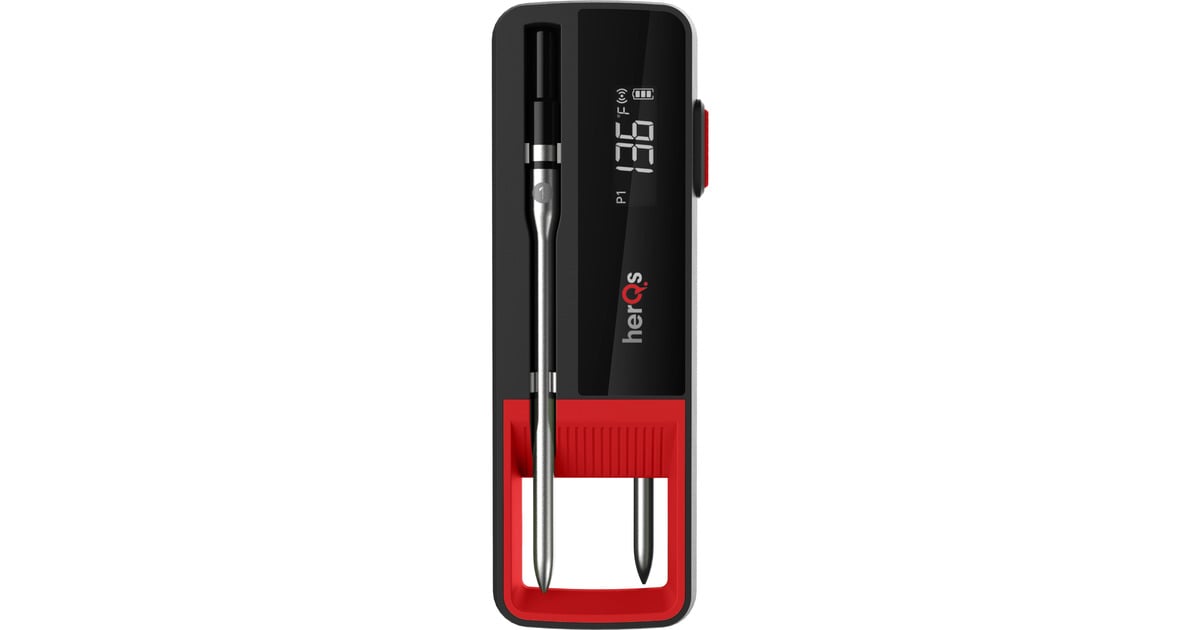 HerQsDouble Max vleesthermometer  (Zwart/rood, herQs009 | 2 draadloze probes | temperatuurbereik tot 500 °C)