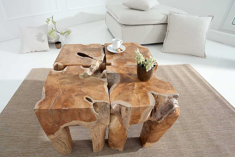 Massivholz Beistelltisch MOLAR 30cm Hocker Teak Block aus einem Stück gefertigt