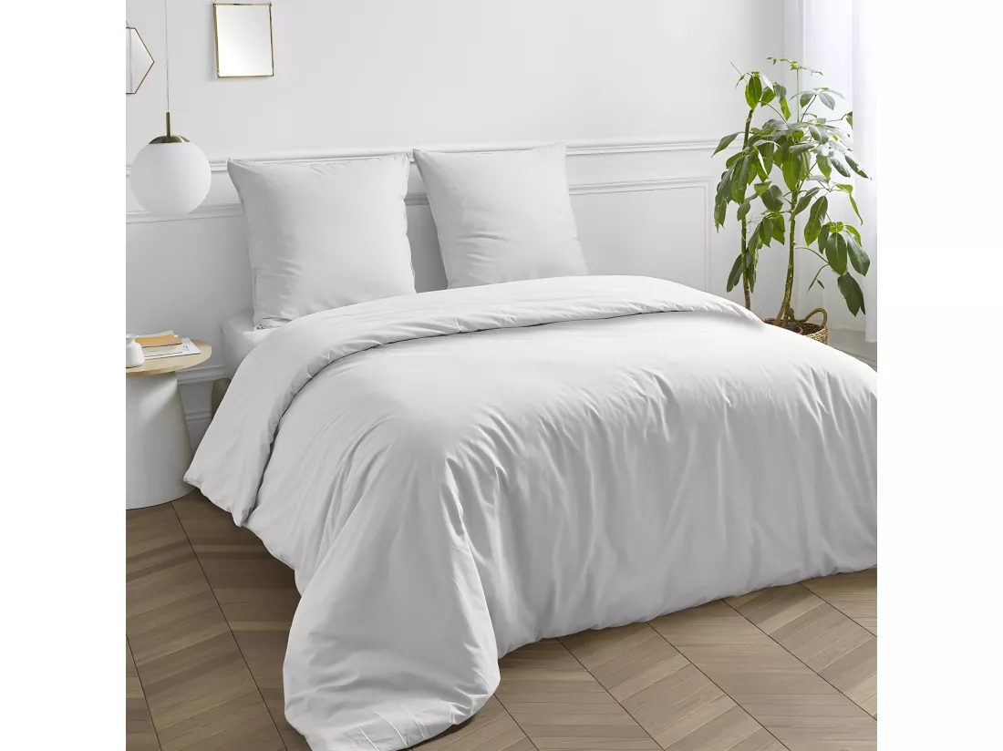 Housse de couette en coton 57 fils unie blanc 260x240cm