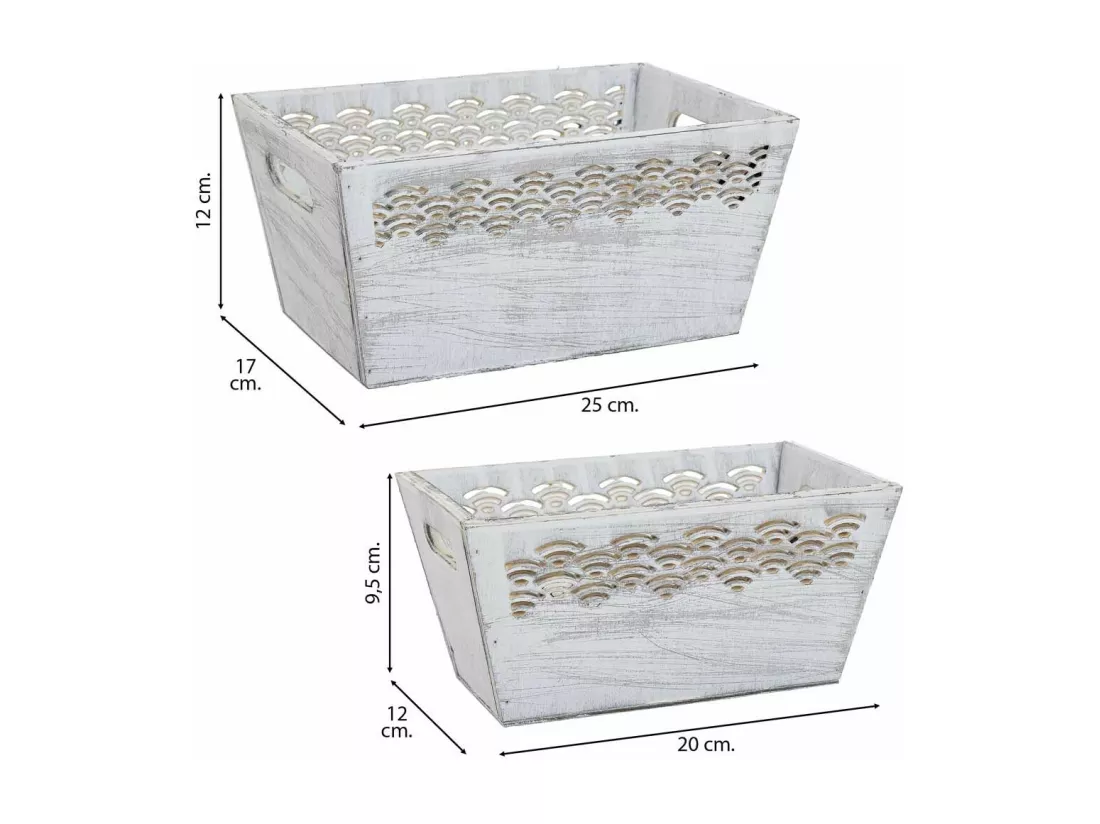 Ensemble de 2 paniers en bois blanc 25x17x12h-20x12x9,5