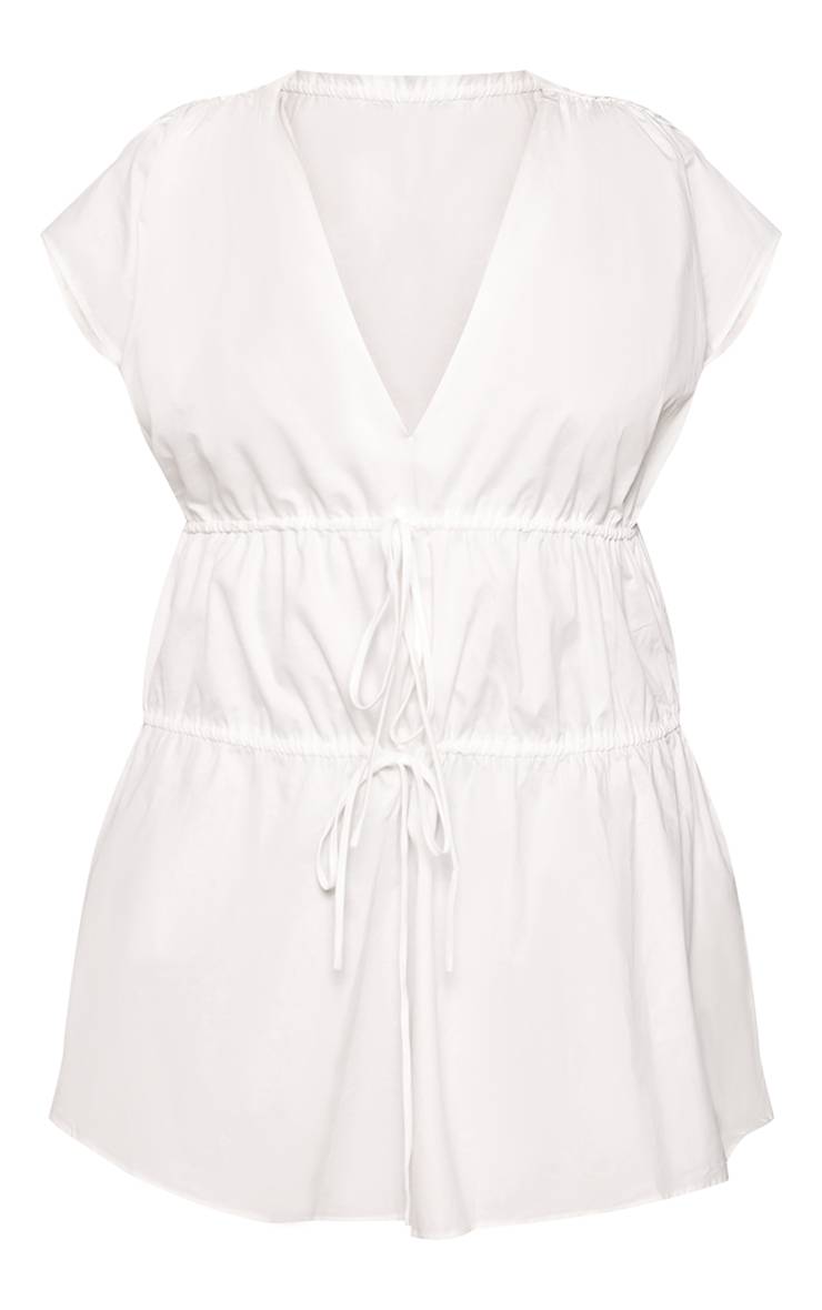 Blanc Robe Mini Droite Grande Taille Avec Détail Ceinturé À Nouer