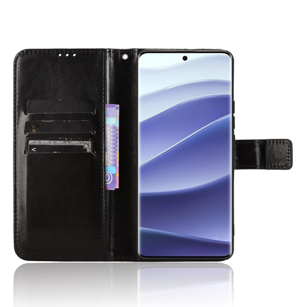 Xiaomi Redmi Note 14 Pro / Note 14 Pro  Plus / Poco X7 Leder Tasche Flip Cover mit Kartenfächer - Schwarz (Glanz)