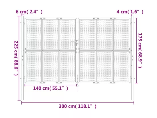 Portail de jardin anthracite 300x175 cm acier