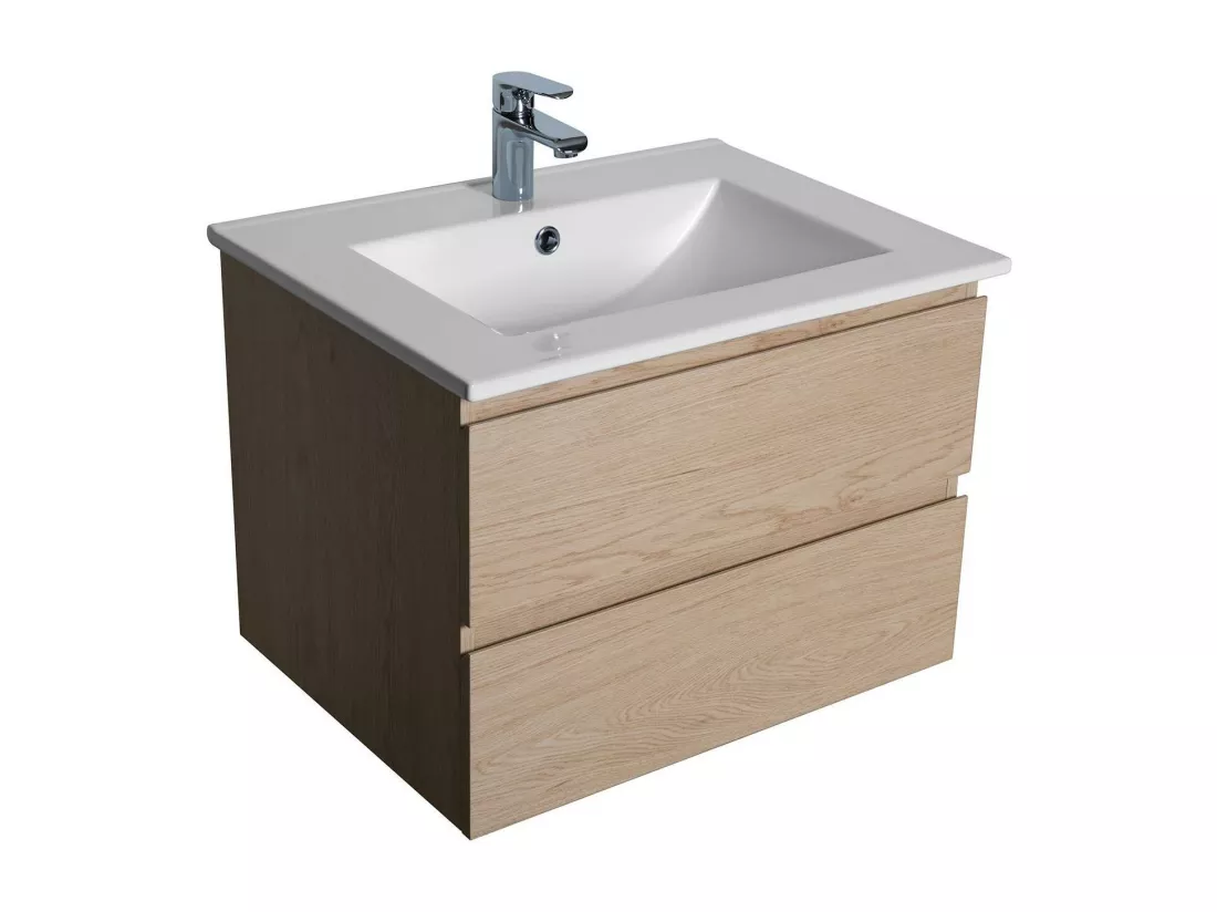 Meuble simple vasque décor chêne 60cm + vasque