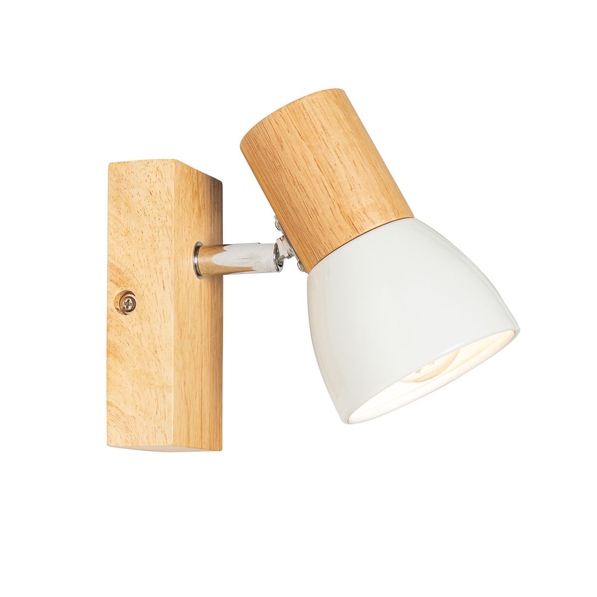 Landelijke wandlamp hout met wit verstelbaar - Thorin