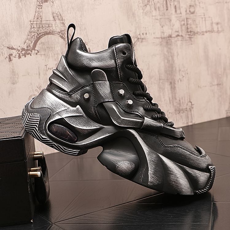 Mr Ozera - Platform Distressed Lace-Up High Top Sneakers