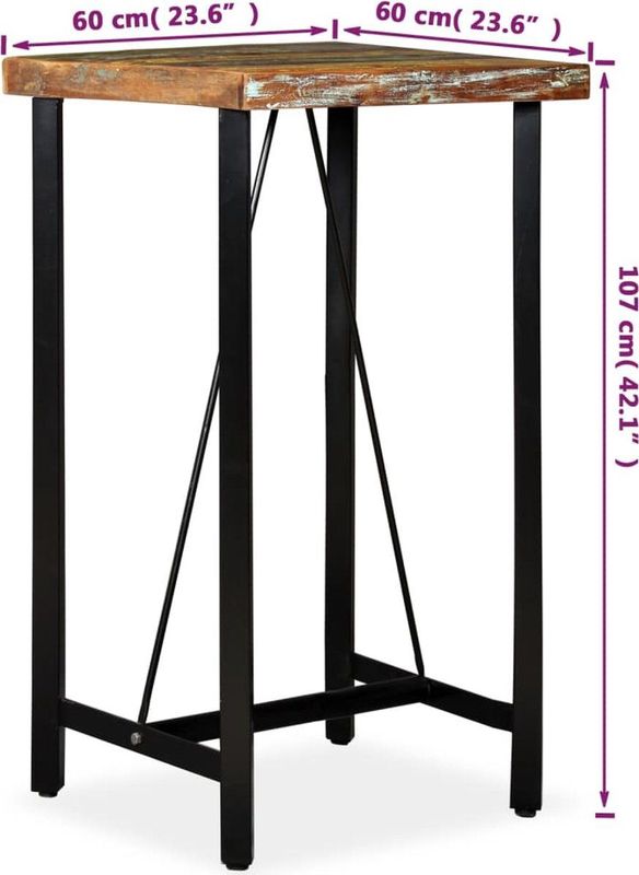 vidaXL Bartafel - Massief Gerecycled Hout - Industrieel - 60x60x107 cm