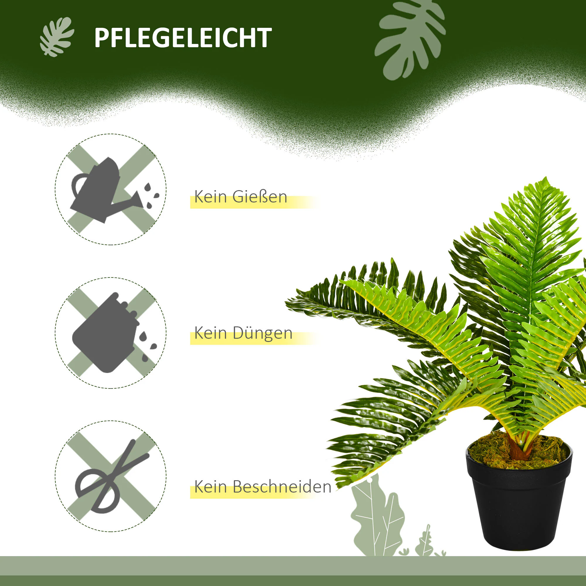 HOMCOM Künstliche Pflanze mit Übertopf grün 12,5L x 12,5B x 50H cm