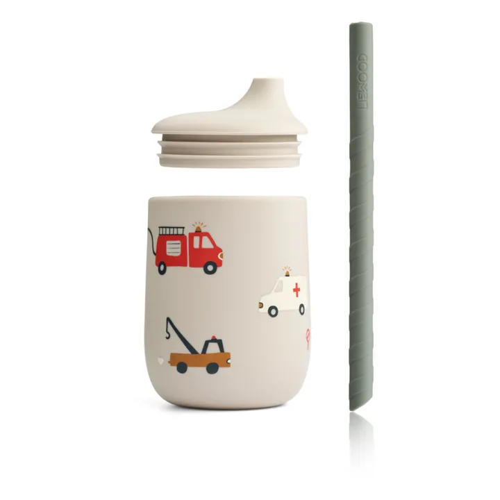 Liewood Gobelet avec paille Ellis en silicone | Emergency vehicle/Sandy