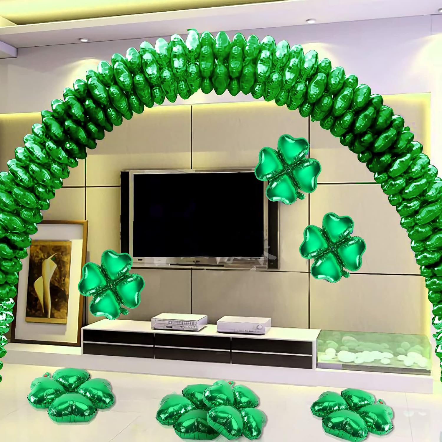 (12er Set) St. Patrick’s Day Party Deko Folien Ballon Kleeblatt Luftballon - Grün