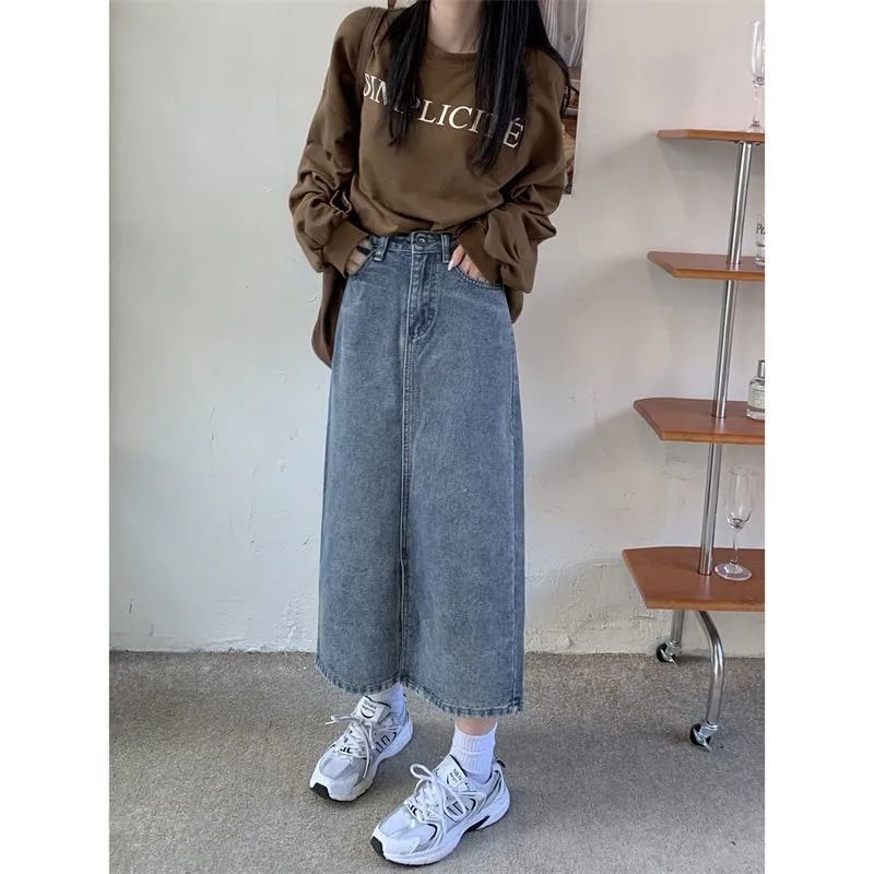 Denimot - Midi-A-lijn rok met hoge taille en split