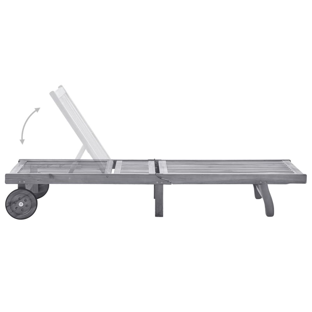 Transat chaise longue bain de soleil lit de jardin terrasse meuble d'extérieur avec coussin gris bois d'acacia solide 02_0012