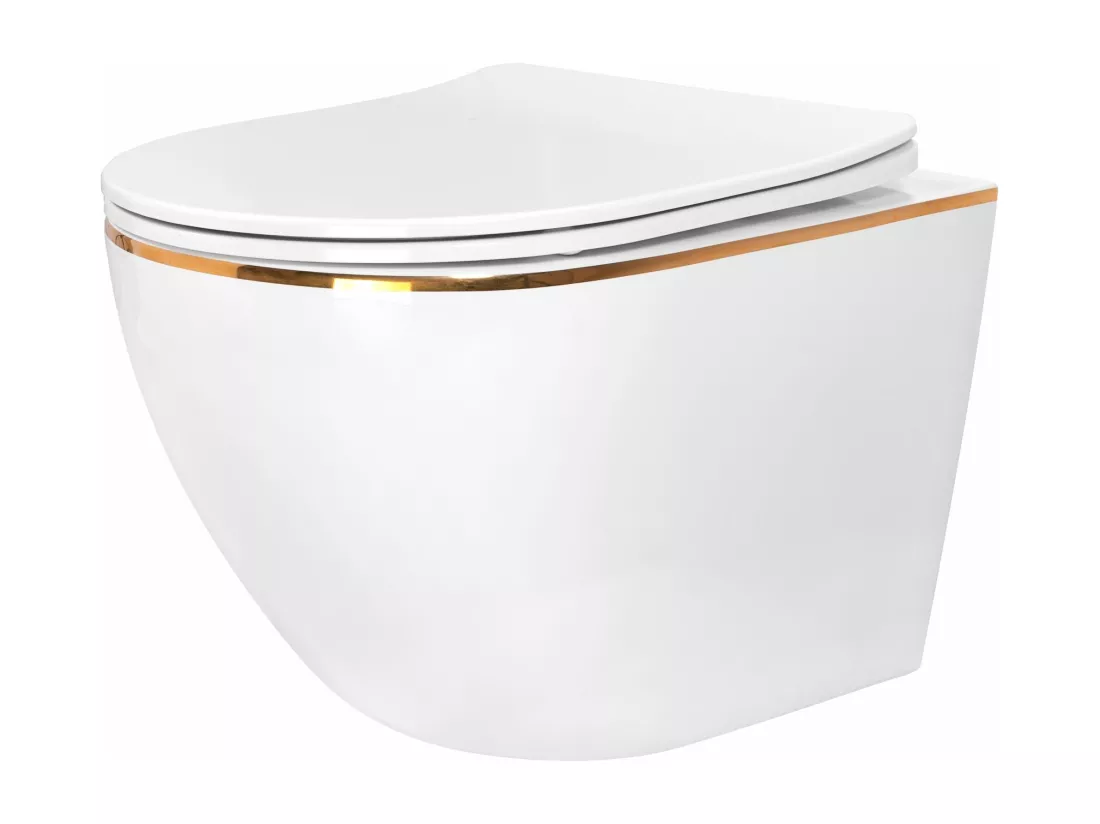 Cuvette WC suspendue Rea Carlo Mini Rimless Dur/Flat/ZM Blanc/Or