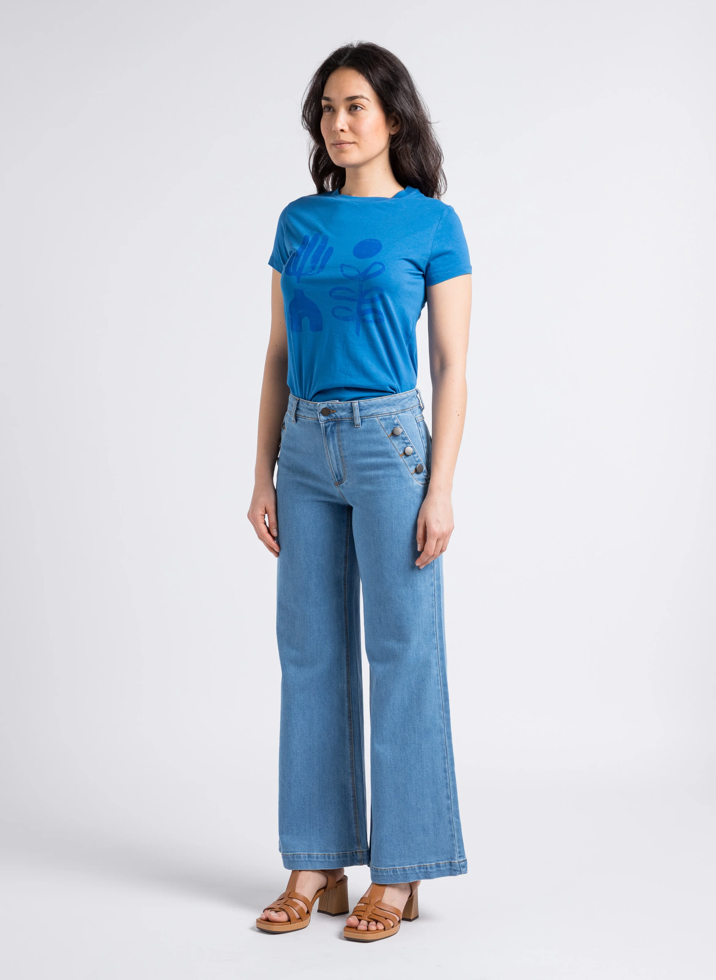 LE HAILEY - Jean large en deim délavé | Bleu