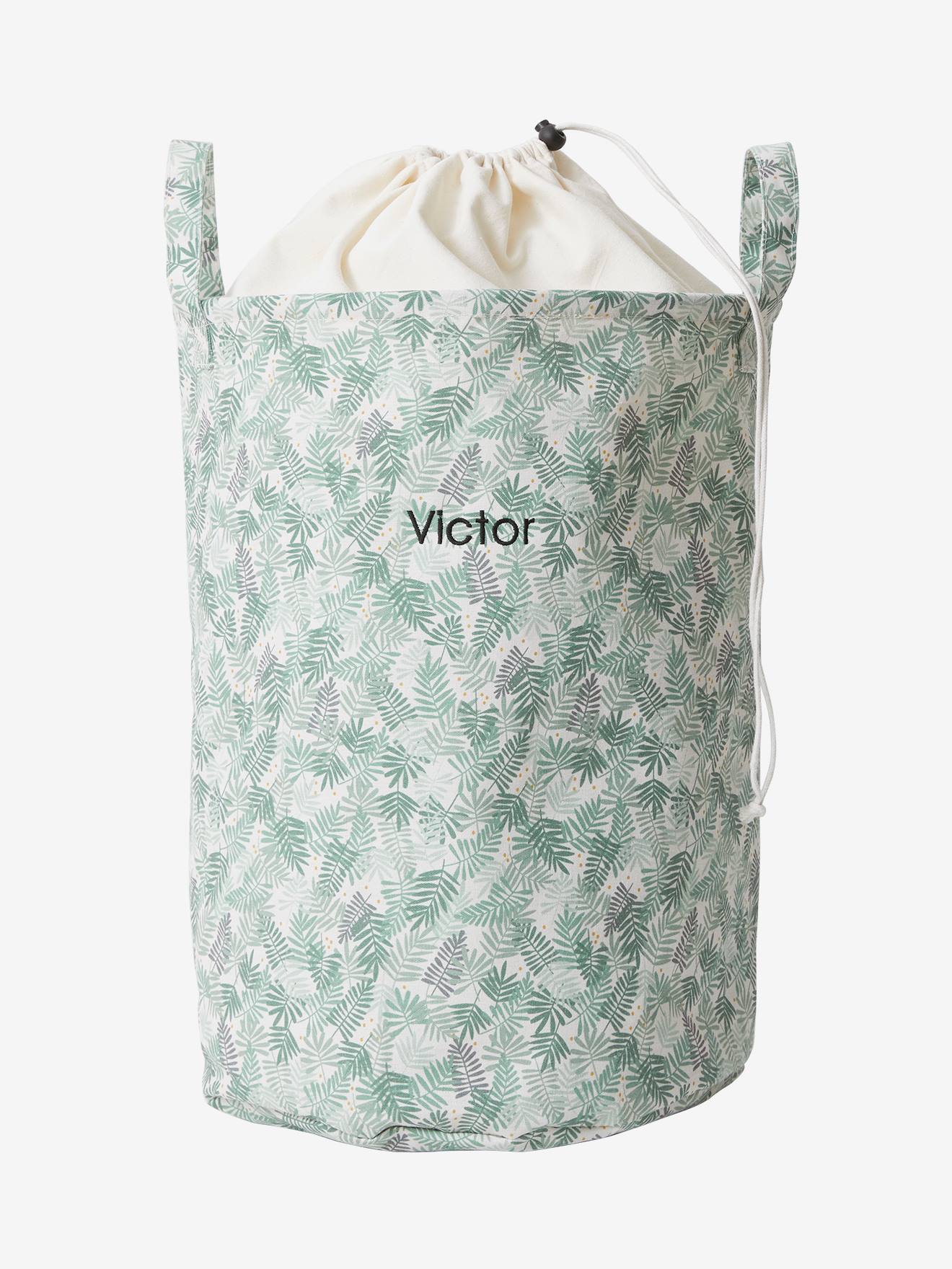 Cesto de roupa suja verde com estampa 