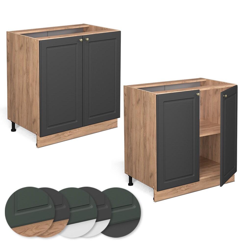 Vicco Unterschrank Küchenschrank Küchenmöbel Fame-Line Eiche Anthrazit-Gold Landhaus 80 cm Küche Einbauküche Drehtür Einlegeboden Blende Küchenzeile