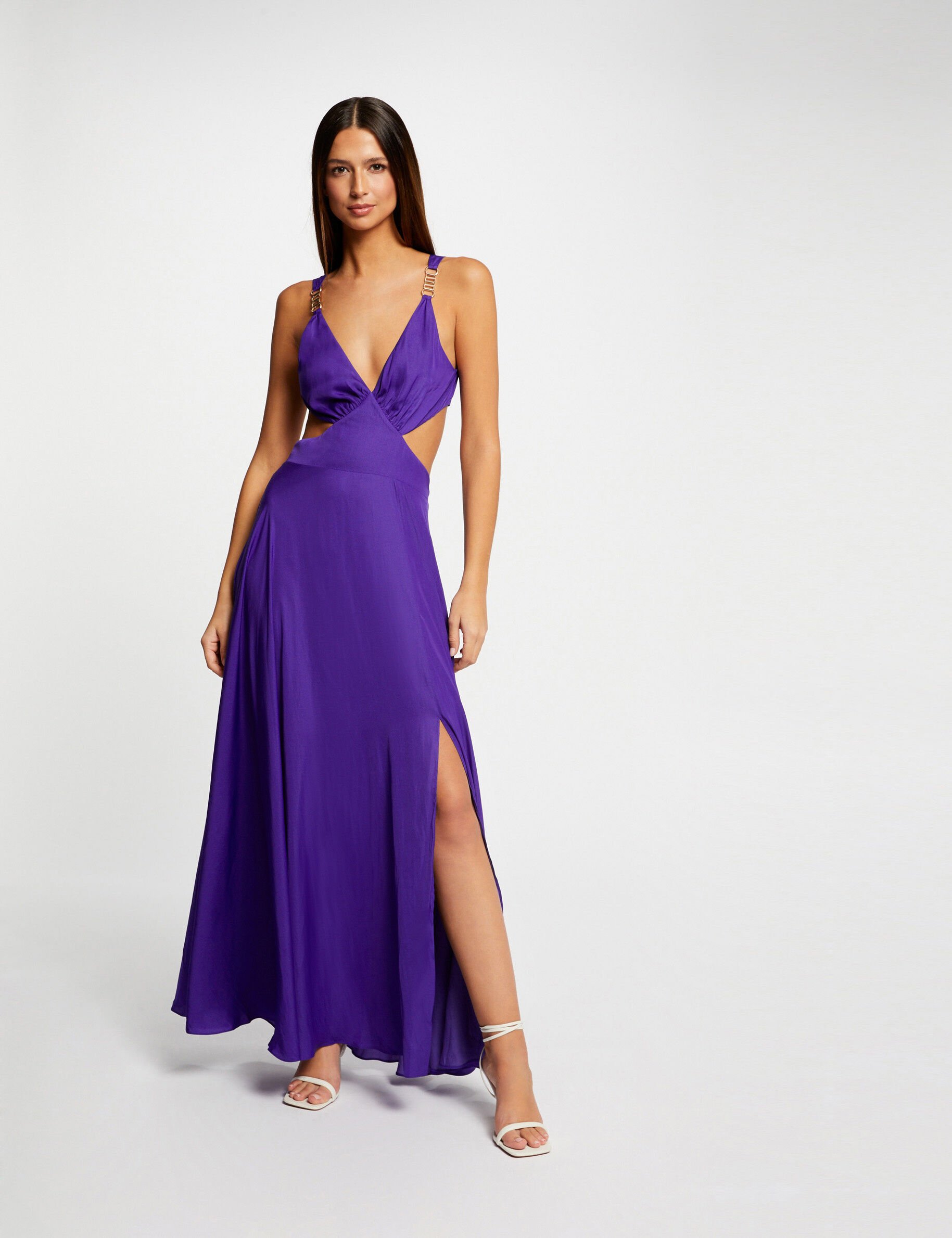 Robe longue évasée avec ouvertures violet fonce femme - violet_fonce