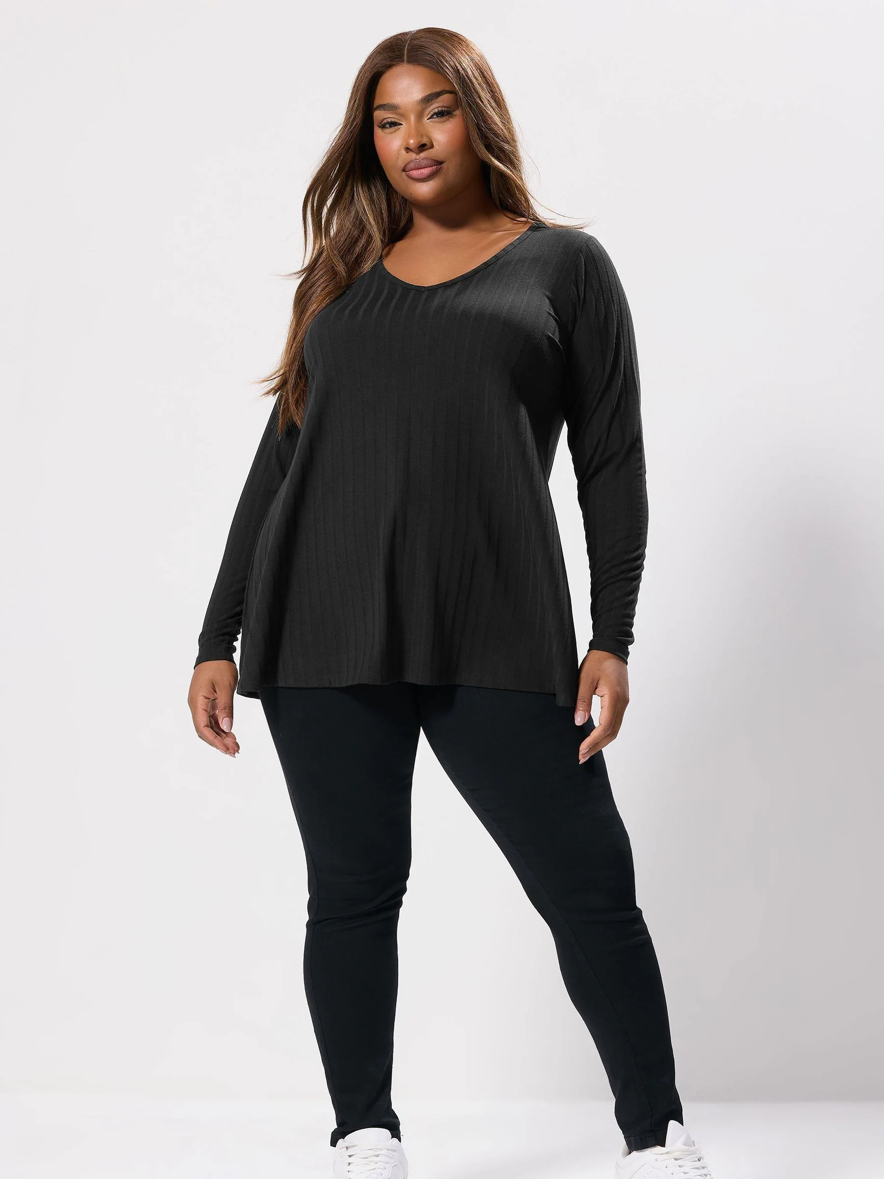Yours Curve Plunge Neck Ribbed Swing T-Shirt
