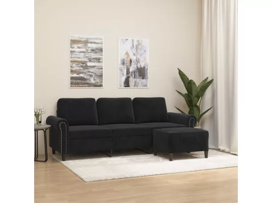 Canapé à 3 places avec repose-pieds Noir 180 cm Velours