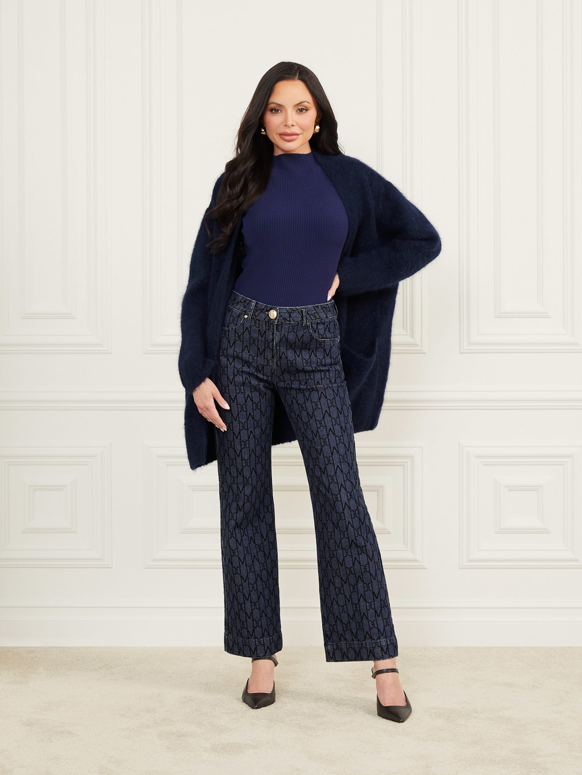 Calça jeans Bea com estampa de monograma