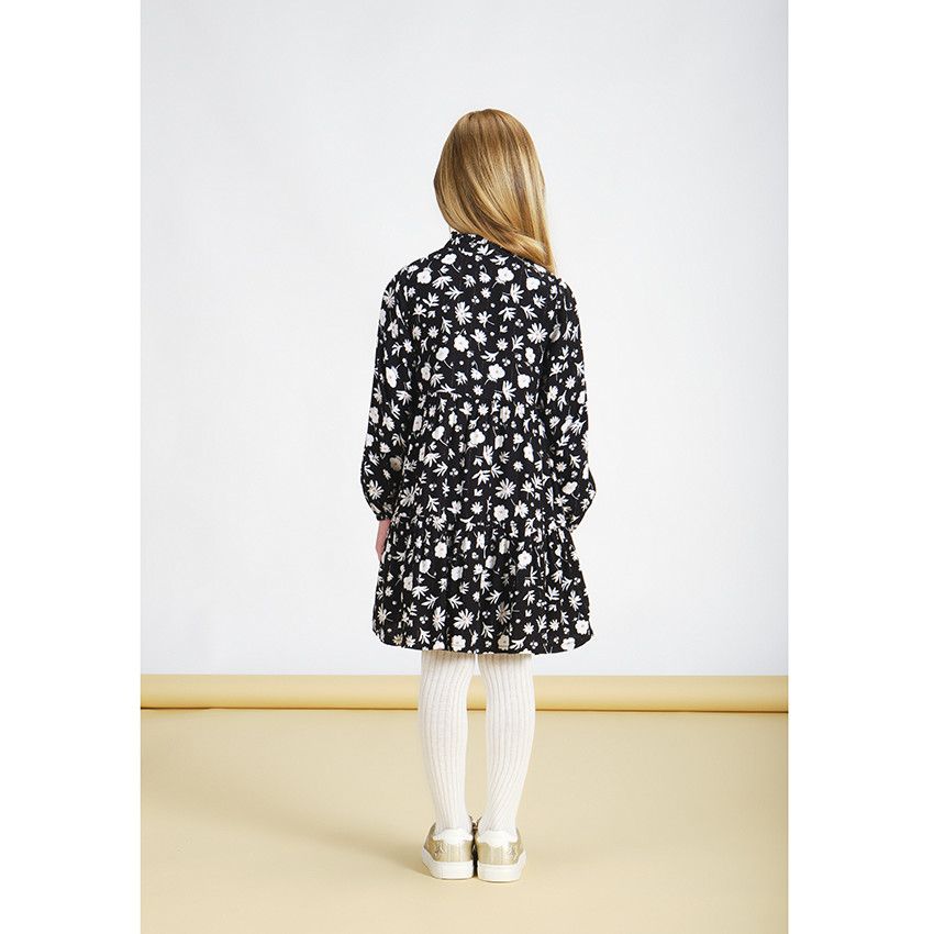 Robe manches longues imprimé fleuri pour fille - Noir