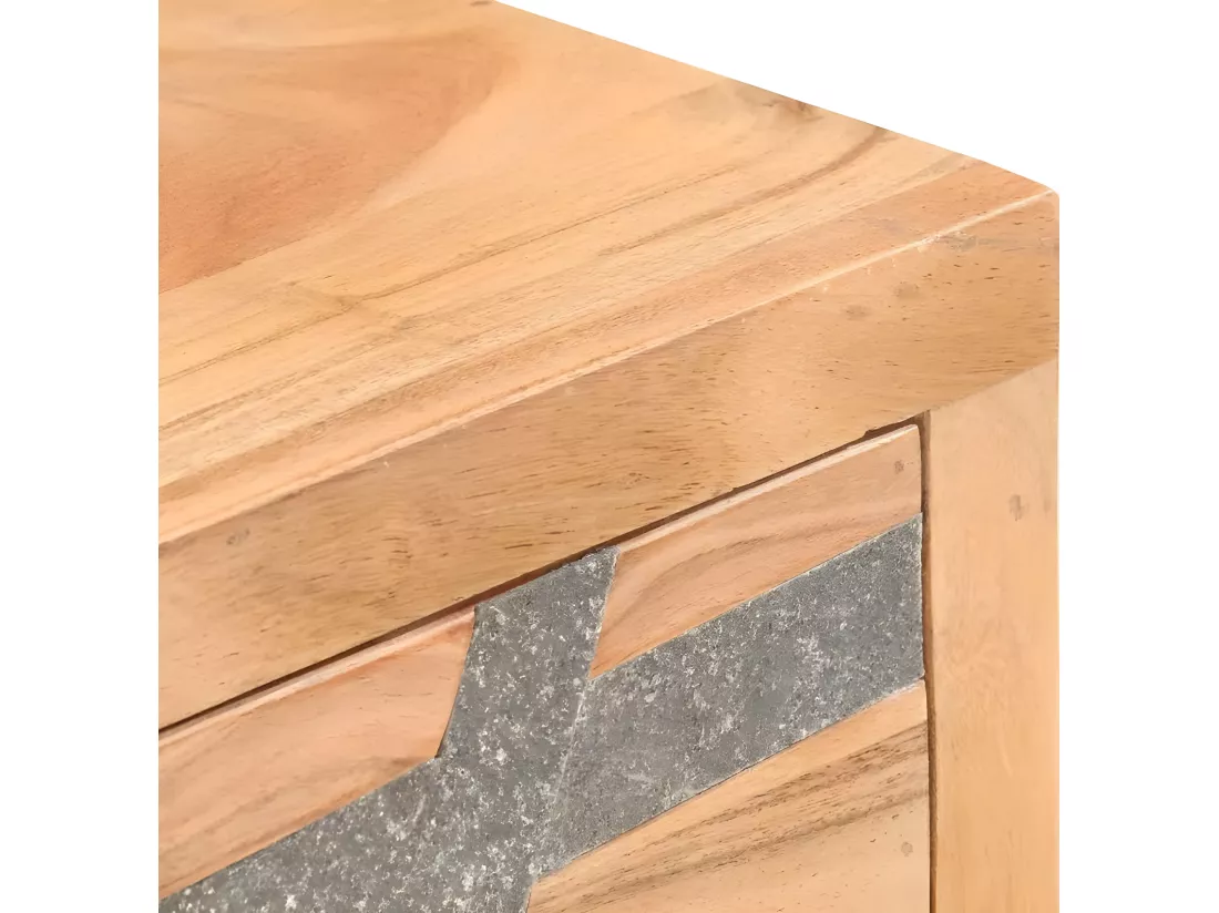Console 2 tiroirs acacia massif clair et métal gris Phani