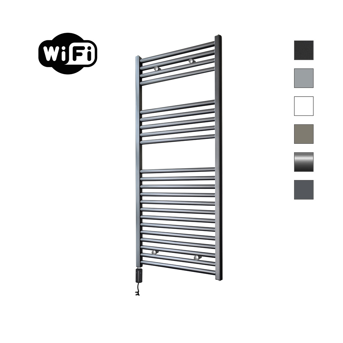 Sanicare elektrische design radiator 60x112cm gunmetal met WiFi en thermostaat links zwart