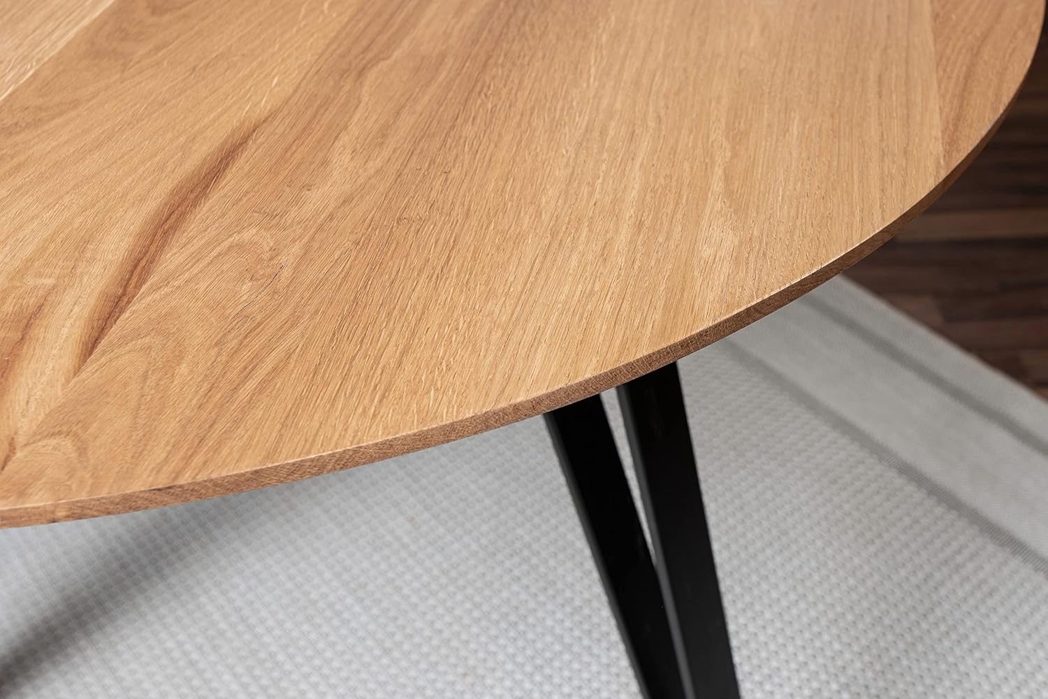 SAM Runder Esstisch 110 cm Dream, Eichenholz geölt, Esszimmertisch mit Schweizer Kante, Hairpin-Gestell Eisen schwarz, massiver Holztisch, Tischplatte 26mm