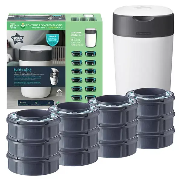 Tommee Tippee Starter Pack Twist & Click Blanc Poubelle + 12 recharges